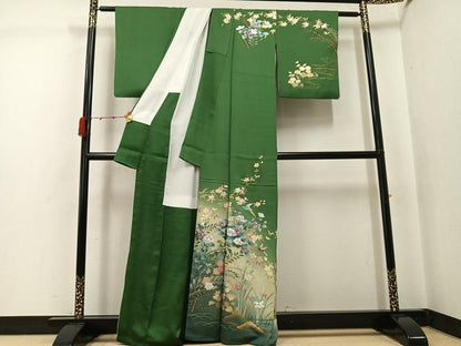 平和屋着物●訪問着　花鳥文　暈し染め　金銀彩　正絹　逸品　AABJ7286ph
