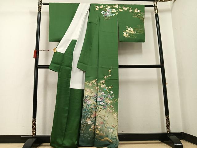 平和屋着物●訪問着　花鳥文　暈し染め　金銀彩　正絹　逸品　AABJ7286ph
