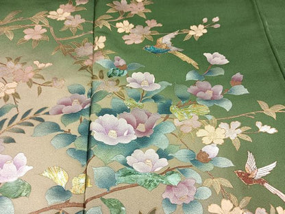 平和屋着物●訪問着　花鳥文　暈し染め　金銀彩　正絹　逸品　AABJ7286ph
