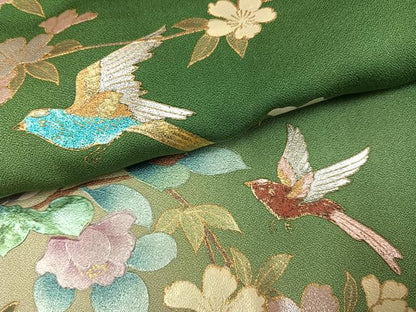 平和屋着物●訪問着　花鳥文　暈し染め　金銀彩　正絹　逸品　AABJ7286ph
