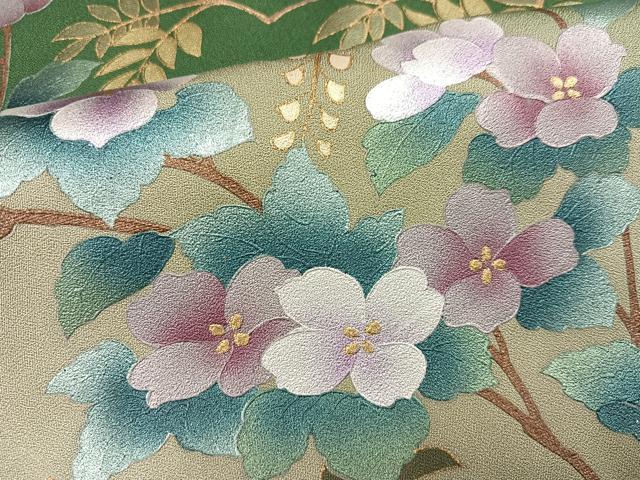 平和屋着物●訪問着　花鳥文　暈し染め　金銀彩　正絹　逸品　AABJ7286ph