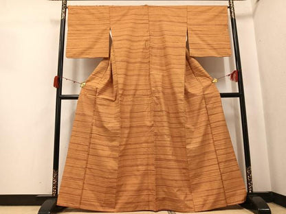 平和屋着物●上質な紬　横段文　正絹　逸品　AABJ7288ph