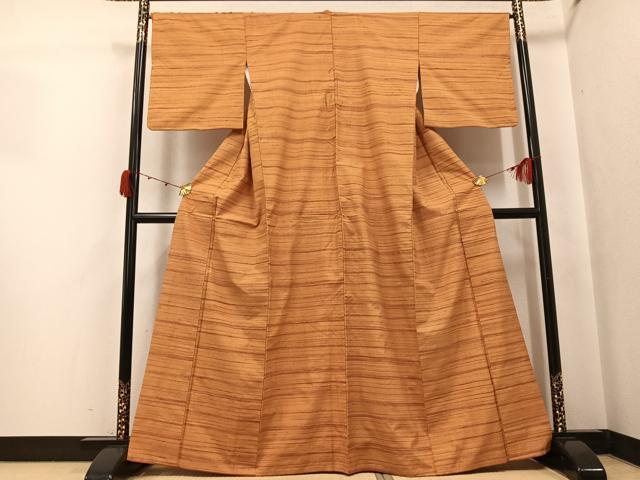 平和屋着物●上質な紬　横段文　正絹　逸品　AABJ7288ph