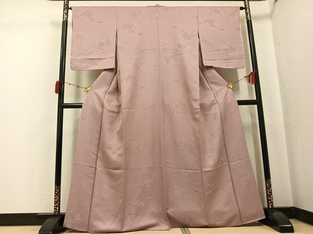 平和屋着物●上質な色無地　風景樹林地紋　水柿色　正絹　逸品　未使用　AABJ7292ph