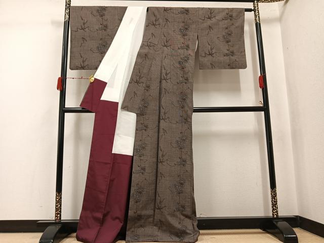 平和屋着物●上質な紬　草花文　正絹　逸品　AABJ7293ph