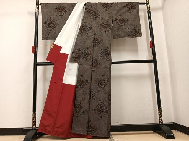 平和屋着物●本場大島紬　一元7マルキ　花唐草菱文　正絹　逸品　未使用　AABJ7294ph