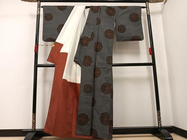 平和屋着物●本場大島紬　一元7マルキ　草花文　正絹　逸品　AABJ7295ph