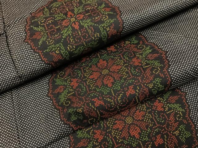 平和屋着物●本場大島紬　一元7マルキ　草花文　正絹　逸品　AABJ7295ph