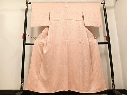 平和屋着物●上質な色無地　草花地紋　人色　正絹　逸品　AABJ7296ph
