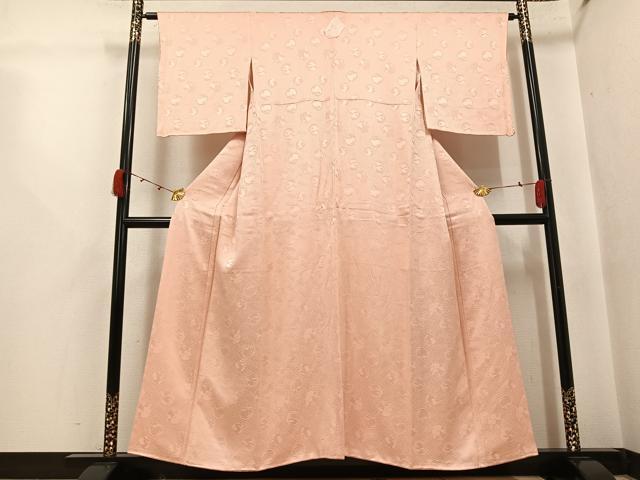 平和屋着物●上質な色無地　草花地紋　人色　正絹　逸品　AABJ7296ph