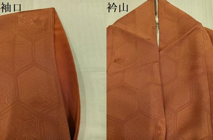 平和屋着物●上質な色無地　亀甲花地紋　深支子色　正絹　逸品　AABJ7297ph