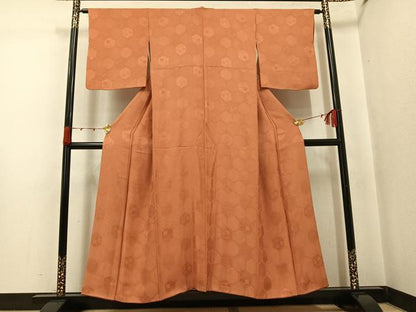平和屋着物●上質な色無地　亀甲花地紋　深支子色　正絹　逸品　AABJ7297ph