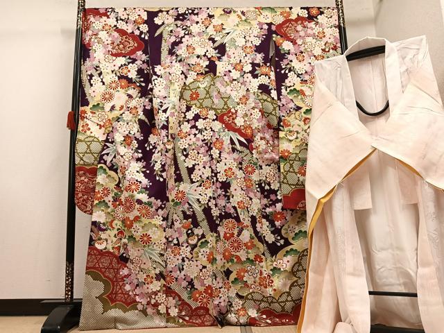 平和屋着物●豪華振袖・長襦袢(無双仕立て)セット　花尽くし　金彩　正絹　逸品　AABJ7298ph