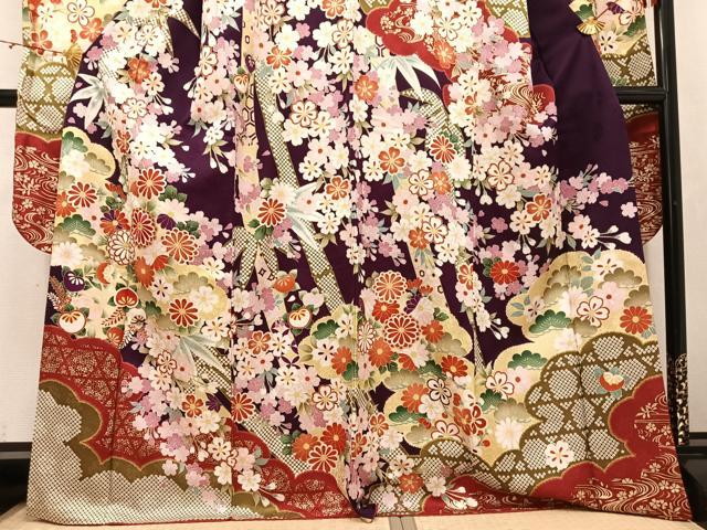 平和屋着物●豪華振袖・長襦袢(無双仕立て)セット　花尽くし　金彩　正絹　逸品　AABJ7298ph