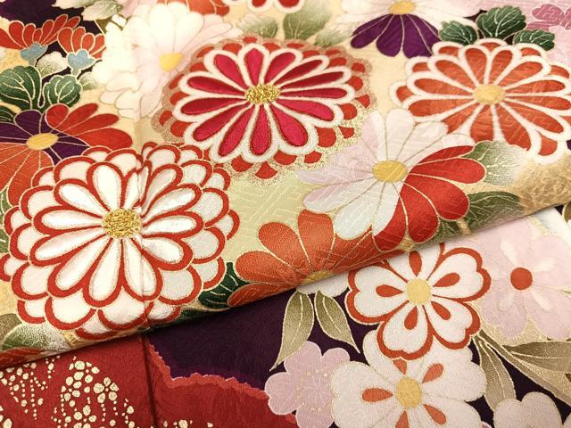 平和屋着物●豪華振袖・長襦袢(無双仕立て)セット　花尽くし　金彩　正絹　逸品　AABJ7298ph