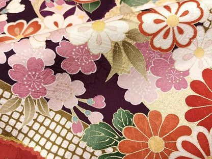 平和屋着物●豪華振袖・長襦袢(無双仕立て)セット　花尽くし　金彩　正絹　逸品　AABJ7298ph