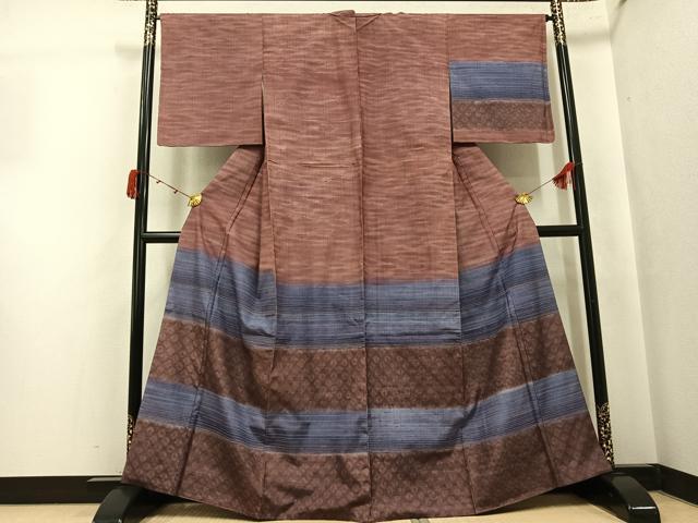 平和屋着物●訪問着　紬地　横段文　暈し染め　正絹　逸品　AABJ7300ph