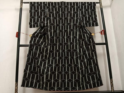 平和屋着物●久留米絣　幾何学文様　綿　逸品　未使用　AABJ7301ph