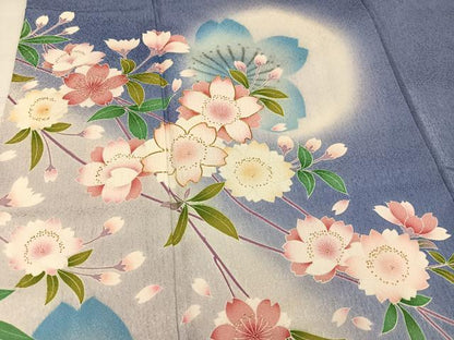 平和屋着物●豪華振袖　駒刺繍　枝垂れ桜　暈し染め　金彩　正絹　逸品　AABJ7302ph