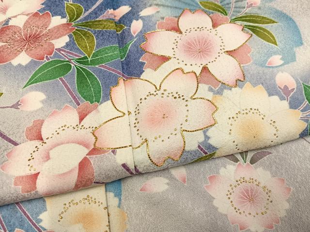 平和屋着物●豪華振袖　駒刺繍　枝垂れ桜　暈し染め　金彩　正絹　逸品　AABJ7302ph