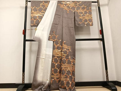 平和屋着物●訪問着　駒刺繍　霞草花文　金彩　正絹　逸品　未使用　AABJ7303ph