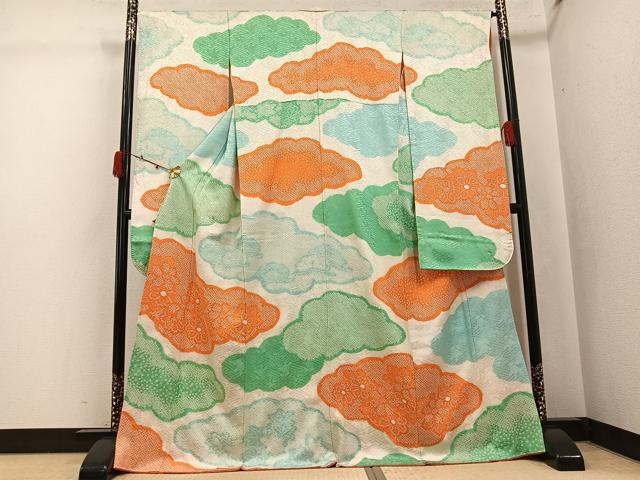 平和屋着物●豪華振袖　総絞り　雲重ね花文　正絹　逸品　AABJ7307ph