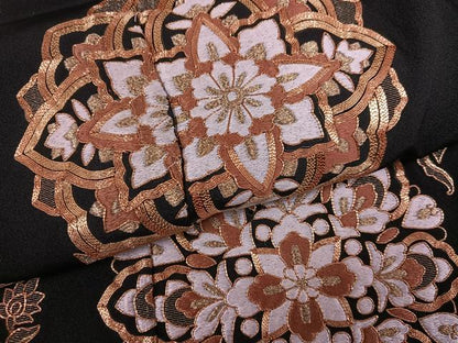 平和屋着物●豪華黒留袖　駒刺繍　花鳥文　金糸　松寿ちりめん　仮絵羽　正絹　逸品　未使用　AABJ7308ph