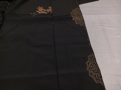 平和屋着物●豪華黒留袖　駒刺繍　花鳥文　金糸　松寿ちりめん　仮絵羽　正絹　逸品　未使用　AABJ7308ph