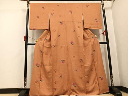 平和屋着物●上質な小紋　刺繍　草花文　やまと誂製　正絹　逸品　AABJ7312ph