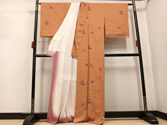 平和屋着物●上質な小紋　刺繍　草花文　やまと誂製　正絹　逸品　AABJ7312ph