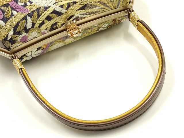 平和屋着物●和装小物　和装バッグ　ハンドバッグ　花柄　金銀糸　帯地使用　逸品　AABJ7321ay