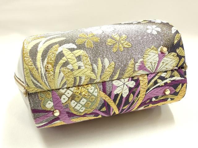 平和屋着物●和装小物　和装バッグ　ハンドバッグ　花柄　金銀糸　帯地使用　逸品　AABJ7321ay