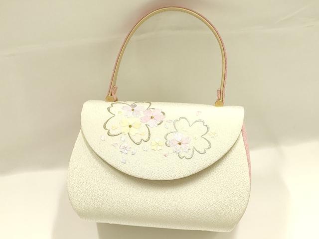 平和屋着物●和装小物　和装バッグ　ハンドバッグ　刺繍　花柄　金銀糸　マグネット式　逸品　AABJ7322ay