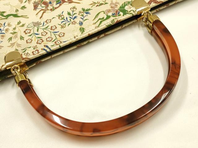 平和屋着物●和装小物　和装バッグ　ハンドバッグ　狩猟文　金糸　逸品　AABJ7332ay
