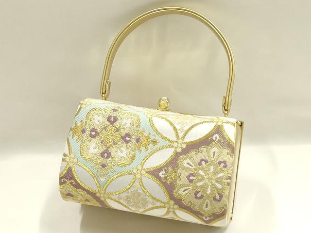 平和屋着物●和装小物　和装バッグ・草履セット　振袖用　ハンドバッグ　七宝花文　金糸　帯地使用　逸品　AABJ7343ay