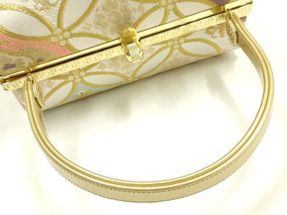 平和屋着物●和装小物　和装バッグ・草履セット　振袖用　ハンドバッグ　七宝花文　金糸　帯地使用　逸品　AABJ7343ay