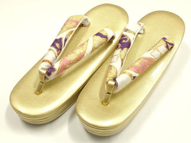 平和屋着物●和装小物　和装バッグ・草履セット　振袖用　ハンドバッグ　七宝花文　金糸　帯地使用　逸品　AABJ7343ay