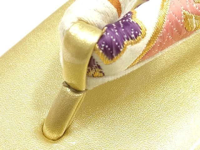 平和屋着物●和装小物　和装バッグ・草履セット　振袖用　ハンドバッグ　七宝花文　金糸　帯地使用　逸品　AABJ7343ay