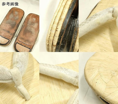 平和屋着物●男性　和装小物　雪駄　畳表　花緒:白　鹿の子　銀糸　本革底　逸品　AABJ7351ay