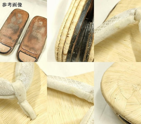 平和屋着物●男性　和装小物　雪駄　畳表　花緒:白　鹿の子　銀糸　本革底　逸品　AABJ7351ay