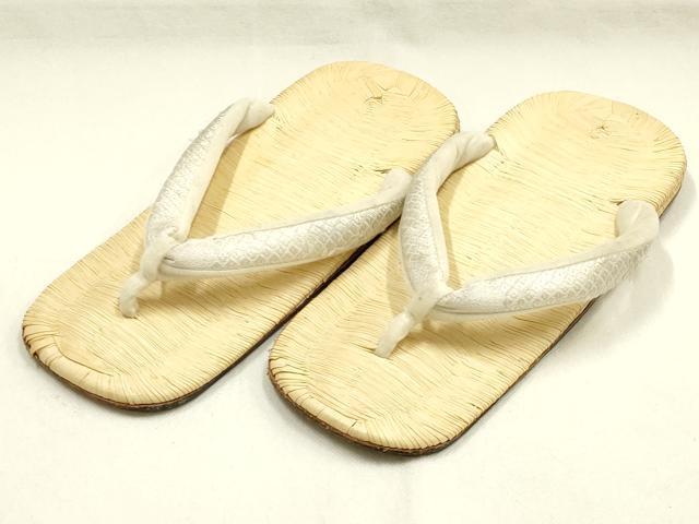 平和屋着物●男性　和装小物　雪駄　畳表　花緒:白　鹿の子　銀糸　本革底　逸品　AABJ7351ay