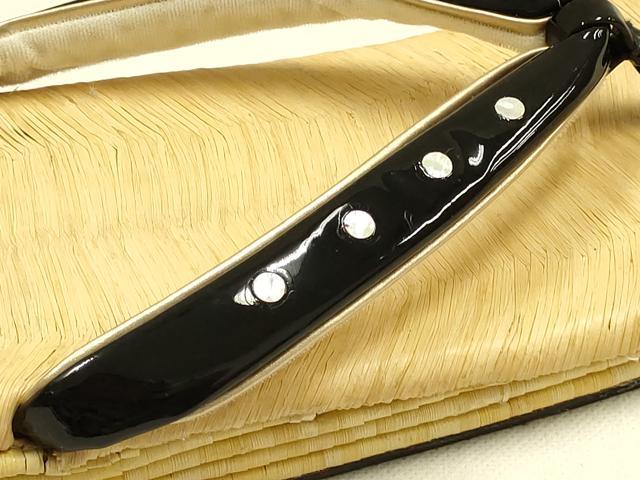 平和屋着物●男性　和装小物　雪駄　畳表　花緒:黒　エナメル　螺鈿　本革底　逸品　AABJ7357ay