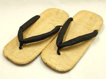 平和屋着物●男性　和装小物　雪駄　畳表　花緒:黒　本革底　逸品　AABJ7358ay