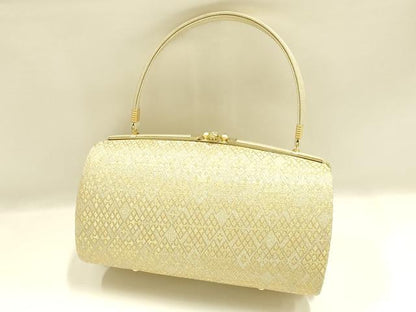 平和屋着物●和装小物　和装バッグ　ハンドバッグ　幾何学菱文　金糸　逸品　AABJ7378ay