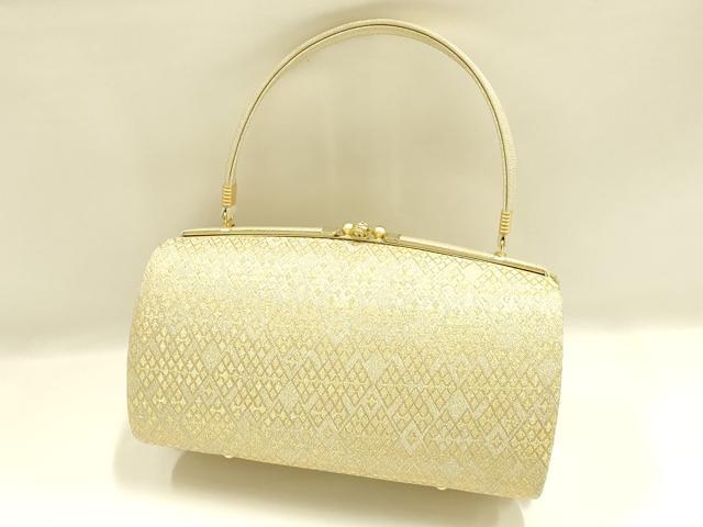 平和屋着物●和装小物　和装バッグ　ハンドバッグ　幾何学菱文　金糸　逸品　AABJ7378ay