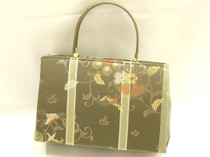 平和屋着物●和装小物　和装バッグ　ハンドバッグ　竹屋町刺繍　更紗花鳥文　金糸　マグネット式　逸品　AABJ7381ay