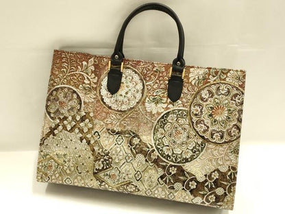 平和屋本店●和装小物　和装バッグ　金唐革　ハンドバッグ　道長吉祥花文　保管箱付き　逸品　AABJ7382ay