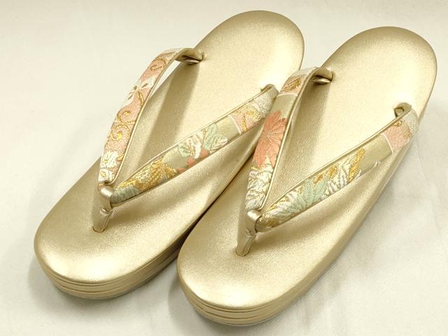 平和屋着物●和装小物　和装バッグ・草履セット　伊と忠　ハンドバッグ　金糸　帯地使用　Lサイズ　逸品　AABJ7383ay