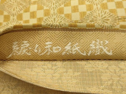 平和屋着物●六通柄袋帯　綟り和紙織　花菱文　金糸　正絹　逸品　未使用　AABJ7402sx