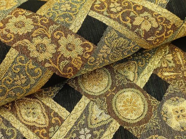 平和屋着物●六通柄袋帯　七宝花唐草文　金糸　正絹　逸品　未使用　AABJ7404sx